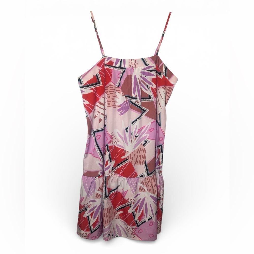 AEMI & CO Boutique Vibrant Flirty Geo Floral Mini Dress Spaghetti Strap Medium